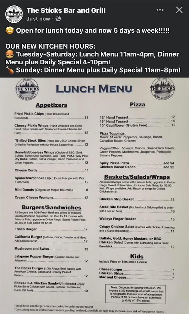 The Sticks Bar and Grill Menu image 1