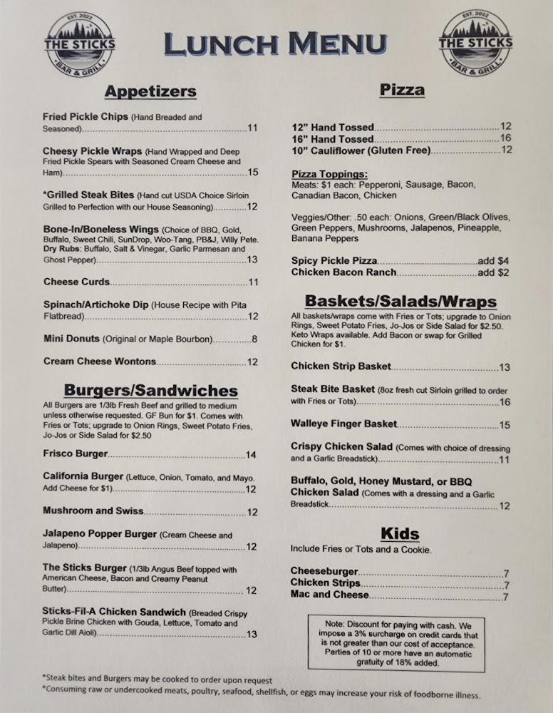 The Sticks Bar and Grill Menu image 2